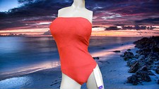 NWT GOTTEX by GOTTEX Flame Red BANDEAU 1pc BATHING SUIT swimsuit Size - 6