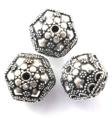 6 PCS 14X13MM HEXAGON BALI BEAD ANTIQUE SILVER PLATED 995 FUL-816