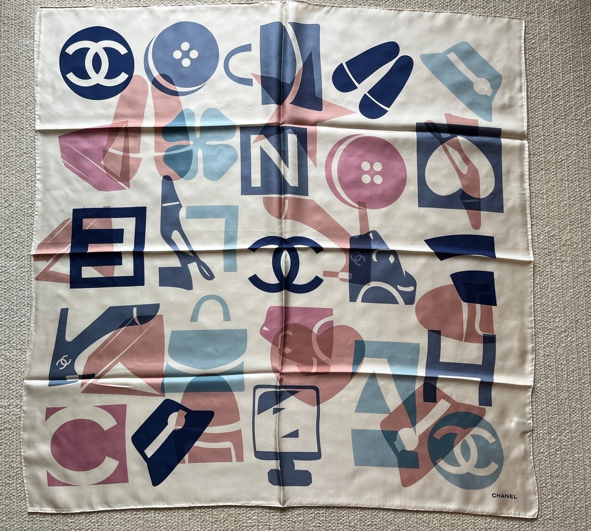 Chanel New Multicolor Icons Silk Scarf | eBay