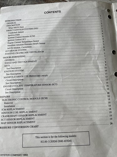 Hyster Mazda Engine M4-2.0G H-25/30/35/40/50/65-XM FORKLIFT Manual Service Book - Picture 2 of 5