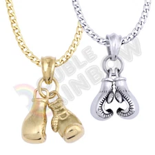 Vintage Boxing Gloves Men Stainless Steel Pendant Necklace 6mm Cuban Chain*P130