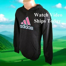 Adidas Woman's L NWT Long Sleeve 60 Cot Black Hoodie Pullover Sweatshirt 11238