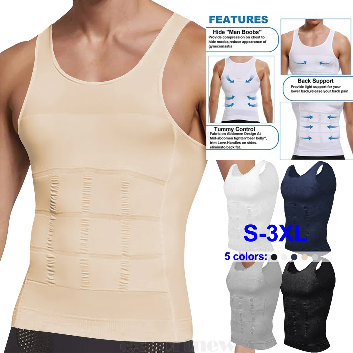 Mens Slimming Body Shaper Vest Abs Abdomen Compression Shirt