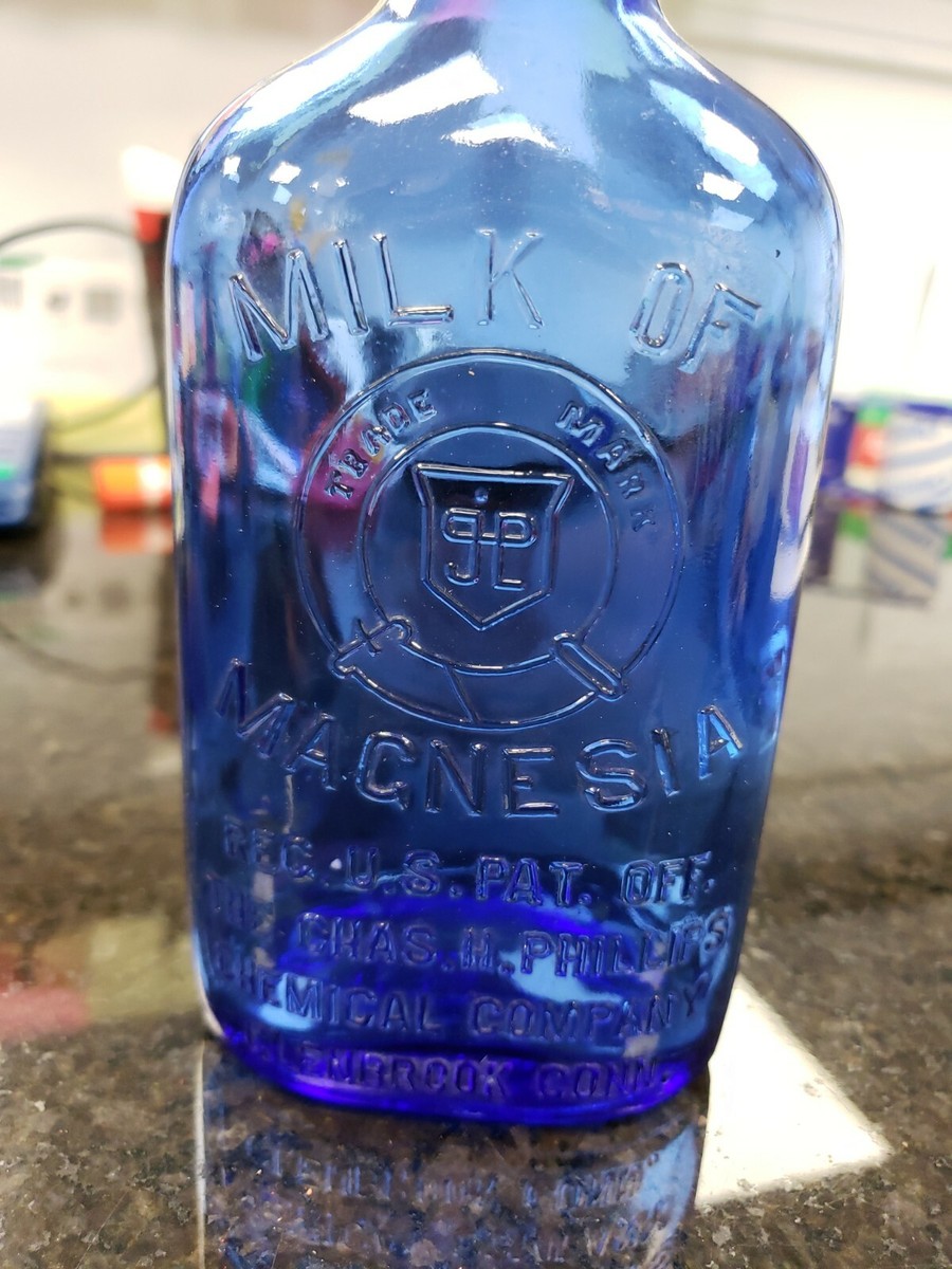 Vintage Genuine Phillips Milk Of Magnesia Cobalt Blue Glass Bottle