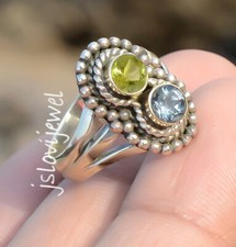 London Blue Topaz  Peridot Cut Gemstone 925 Sterling Silver Handmade Ring/BR-41