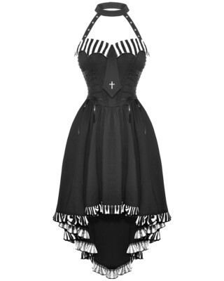 Dark IN Love Damen Gothic Harlequin Lolita Kruzifix Kleid - Schwarz & Weiß