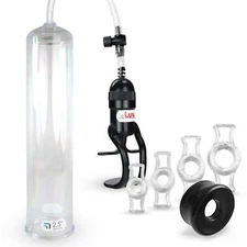 LeLuv Penis Pump 12 Inch Large EasyOp Zgrip Black Seal & 4 Constriction Rings
