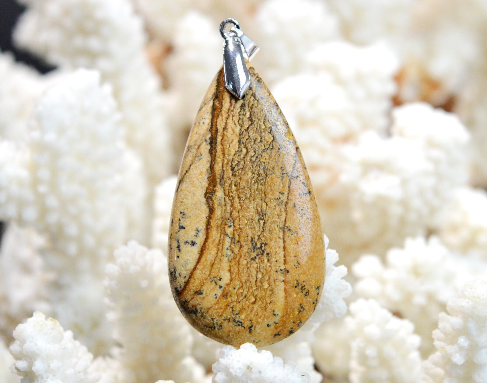 Jaspe Paysage 62 carats pendentif cabochon pierre naturelle pour retrouver calme et ancrage