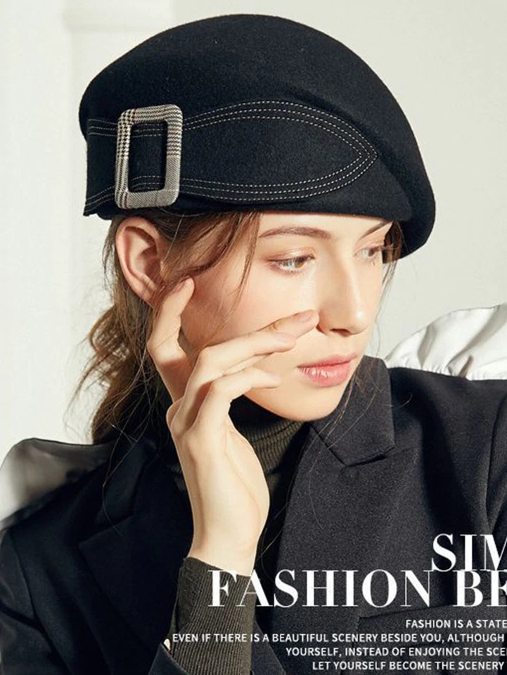 Wool Felt Beret Fascinator Hats For Women Tea Party Church Pillbox Hat With Bow - Image 2 of 4