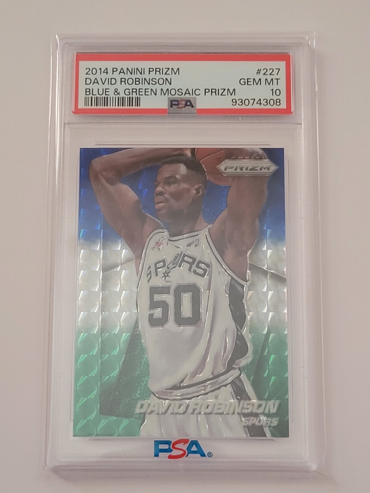 2014-15 PRIZM DAVID ROBINSON BLUE & GREEN MOSIAC REFRACTOR PSA 10 GEM MT
