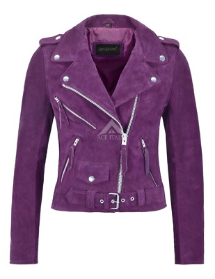 Damen Brando Jacke klassischer Biker-Stil schmale Passform Mode Wildleder Lederjacke