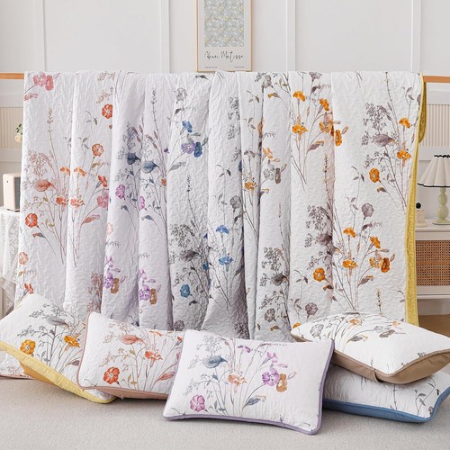 WONGS 3-teiliges botanisches Quilt-Set mit Blumenmuster - leichte Mikrofaser Ganzjahresdecke - Bild 41 von 50