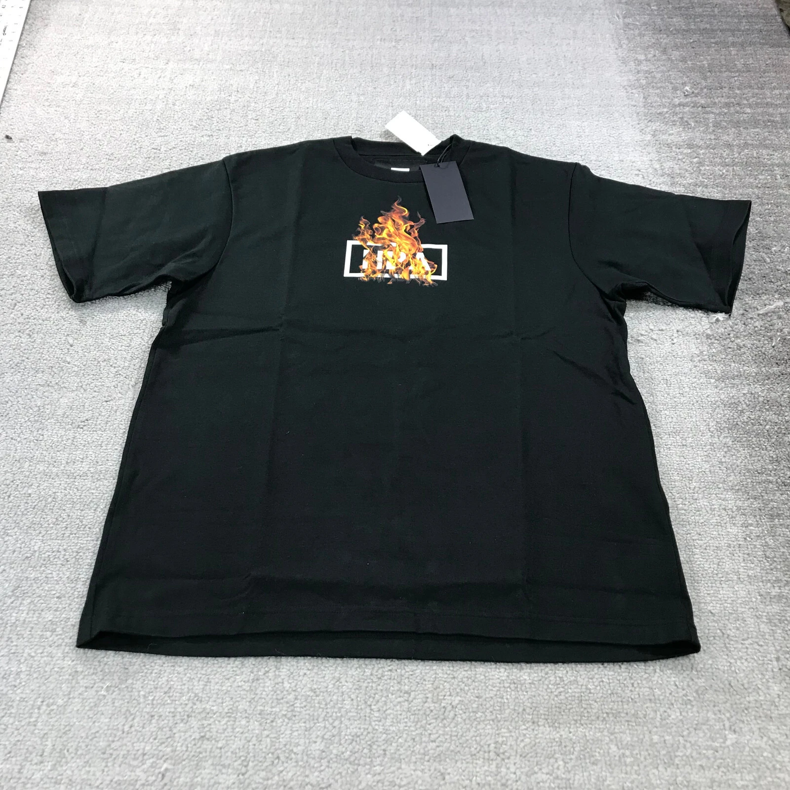 HBA (HOOD BY AIR) Maglietta New Hood By Air Uomo Small Flames Spell Out Doppio Lato Maglietta Fire HBA