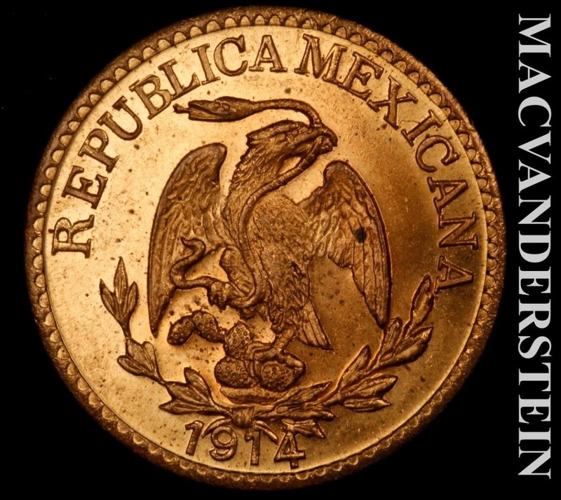 Mexico: 1915 Durango Five Centavos Brass - Choice Gem Brilliant Unc+++  #L7571