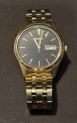 Seiko Men's Vintage Quartz Watch 7N43-9048 Day/Date Gold Tone Pre