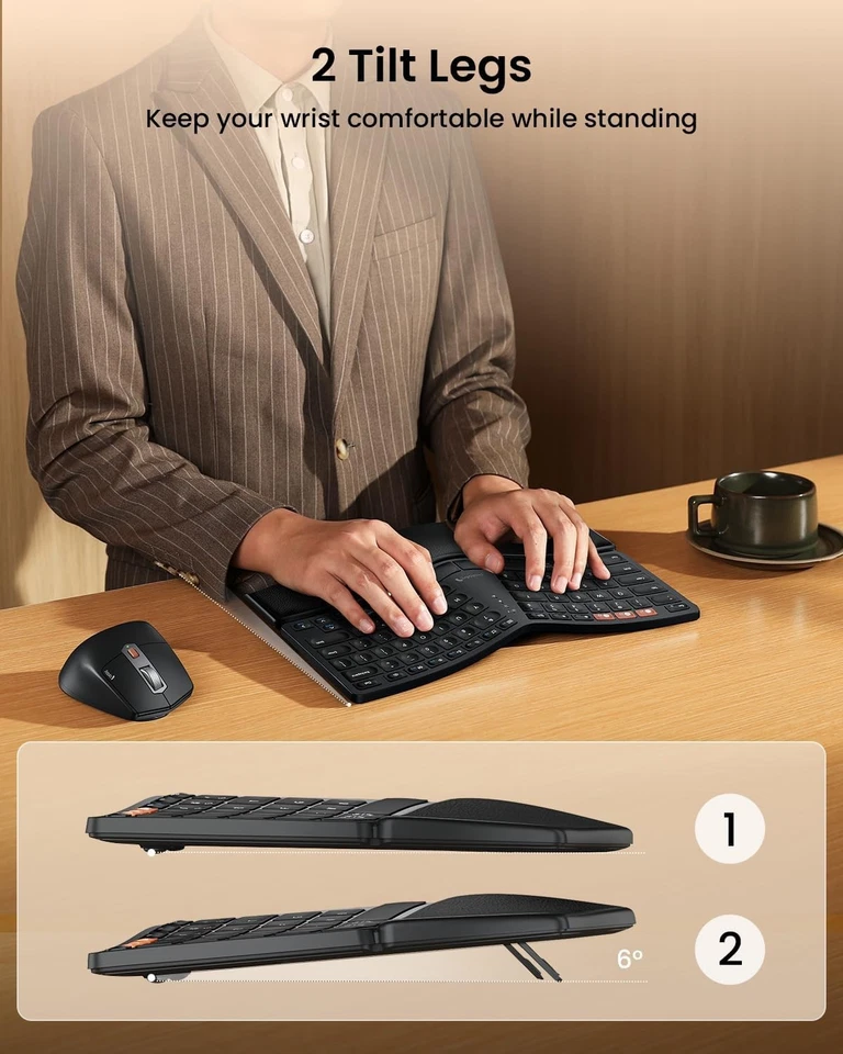 New- ProtoArc Bluetooth Ergonomic Keyboard Mouse, EKM04 Wireless (Black) - Image 4 of 4