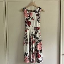 Izabel London Floral Satin Fit & Flare Dress UK 10 V-Neck Sleeveless Pleated