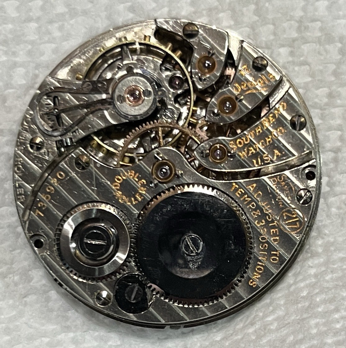 Vintage 16s South Bend 217 Railroad Pocket Watch Movement