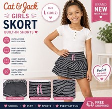 Cat  Jack Girls Gray White Striped Skort Built In Shorts L 10/12 NWT