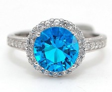 3CT Blue Topaz  White Topaz 925 Solid Sterling Silver Ring Sz 6 IB1-5