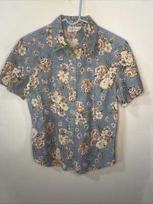 Lemon Grass Blue Floral Button Up S