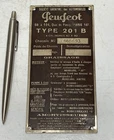 Peugeot Type 201 B Original Car Chassis Plate Vintage Metal 1930s Motor Sign old