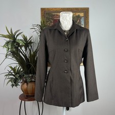 Levine Classics Blazer Women 8 Brown Pinstripe Poly Rayon Tailored Button Jacket