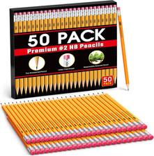 Wood-Cased 2 HB Pencils Bulk, Pre-sharpened with Eraser top, Yellow Pencils for