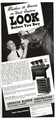 1936 American Blower: Whether Its Horses or Unit Heaters Vintage Print Ad