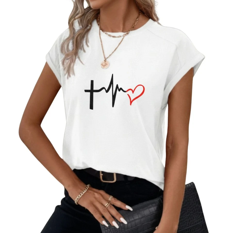 T-shirt Femme Saint-Valentin "Battement d'Amour" en coton blanc - Photo 1/1