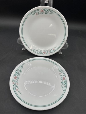 Corelle by Corning ROSEMARIE Set of 2 Bread Plates White Mauve/Green 6-3/4''