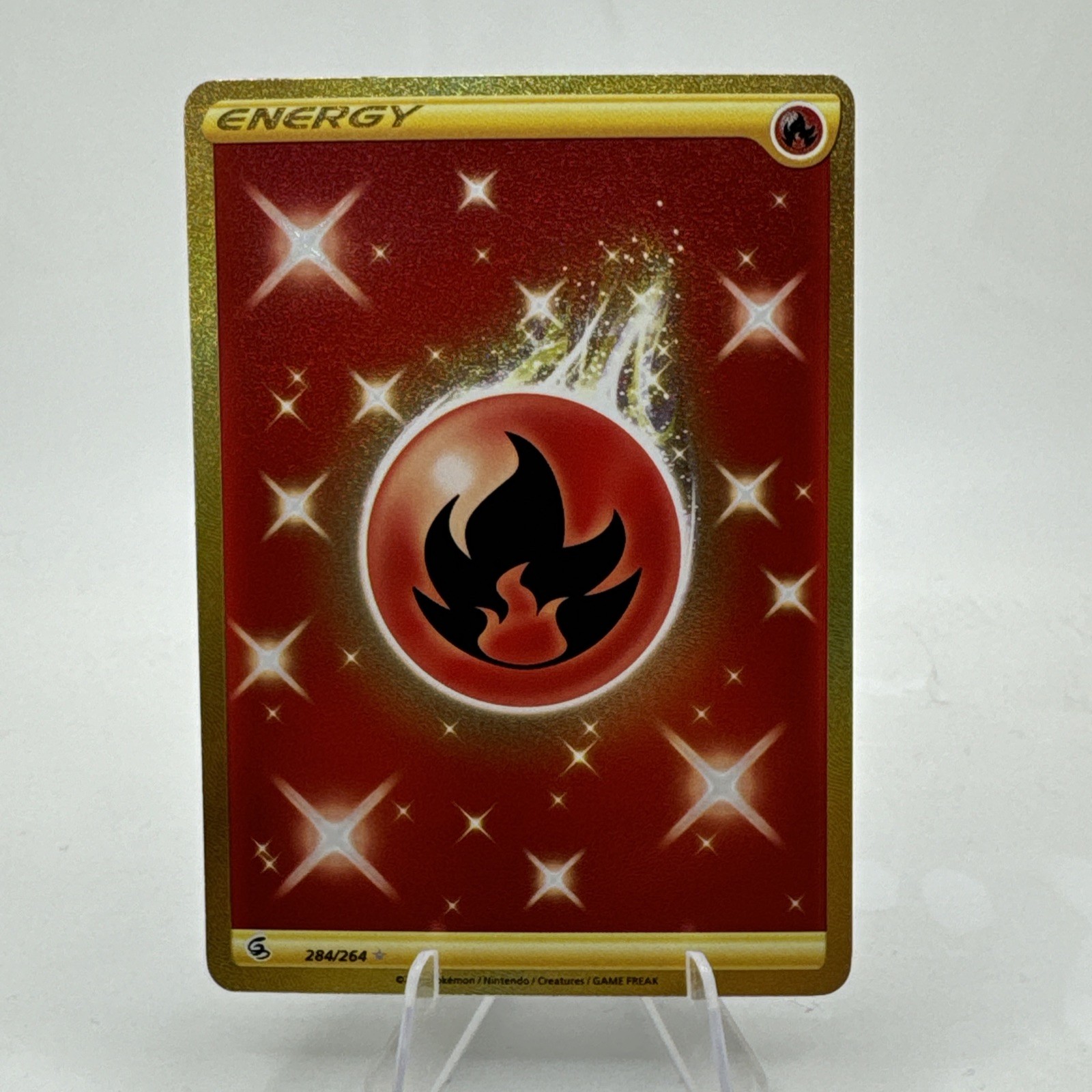 Fire Energy 284/264 Pokemon Card Gold Secret Rare Holo SWSH Fusion Strike NM