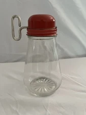 Vintage Glass Turn Key Nut Grinder Chopper with Red Metal Top