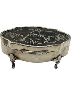 Antica scatola intarsiata con conchiglia di tartaruga in argento sterling 925 marcata (FP127A)