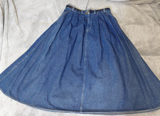 Vintage Lizwear Denim Maxi Skirt Womens 12 Blue Pleated ILGWU Union Made In USA