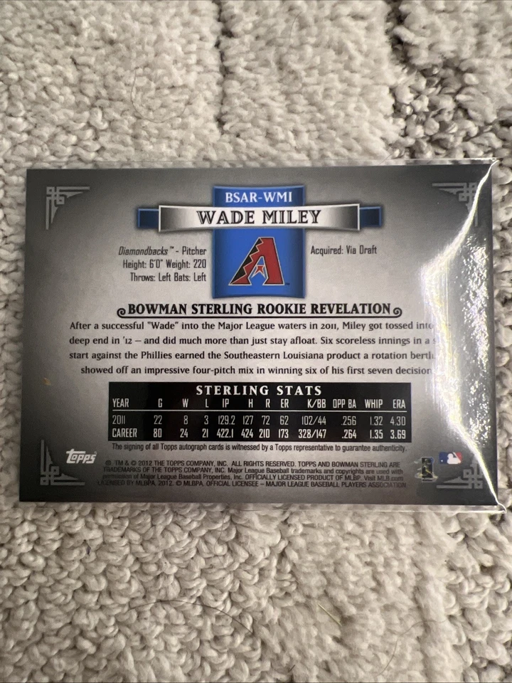 Bowman Sterling 2012 - novato autografiado Wade Miley #BSAR-WMI (AU, RC) Foto 2 de 2