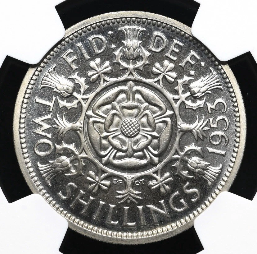 NGC PF66 BRETAÑA 1953 Isabel II Coronación PRUEBA CAMAFEO 2S Dos chelines TopPop Foto 2 de 4