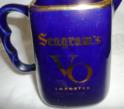 VINTAGE COBALT CERAMIC SEAGRAM'S VO CANADIAN WHISKEY WATER PITCHER