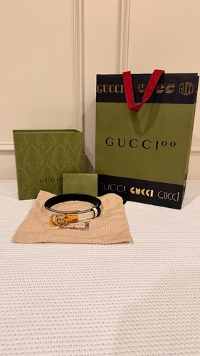 Gucci GG Marmont Reversible Thin Belt In Black & White  - Women's Size 75cm/30in
