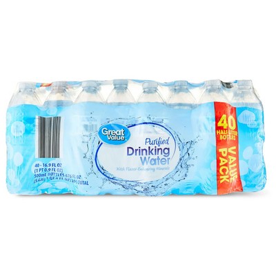 Great Value Purified Drinking Water, 16.9 fl oz Bottles, 40 Count Pack