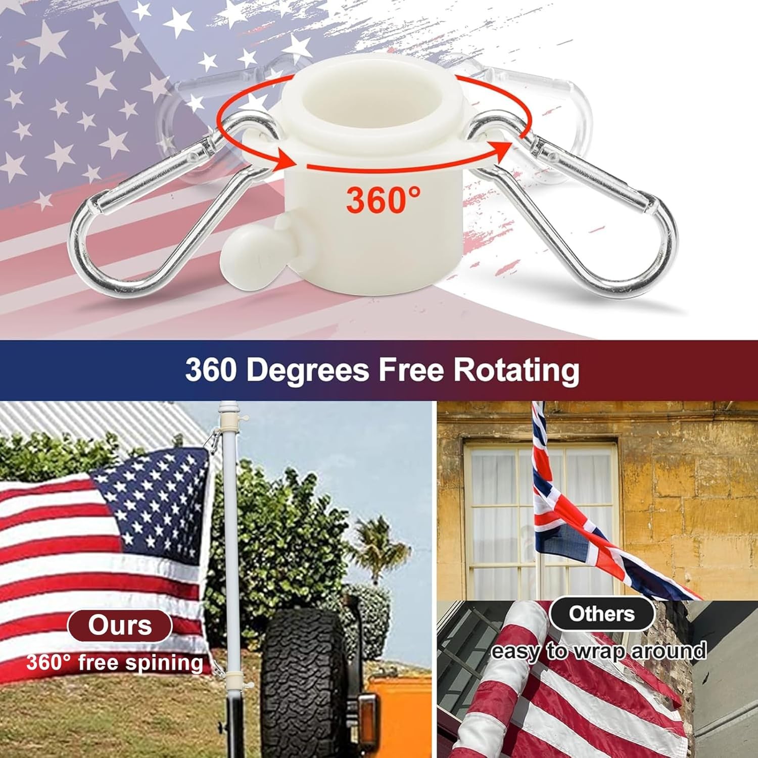 6FT Flag Pole for Truck Hitch Mount Heavy Duty Tangle Free Holder SUV Jeep RV