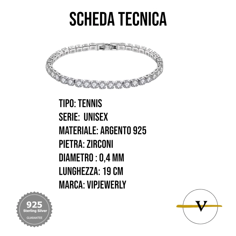 BRACCIALE TENNIS DONNA UOMO IN ARGENTO 925 CON ZIRCONI BIANCHI - Immagine 2 di 4