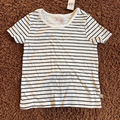American Eagle Kids Striped Ribbed Tee Top Short Sleeve White Black Size 10 NWT