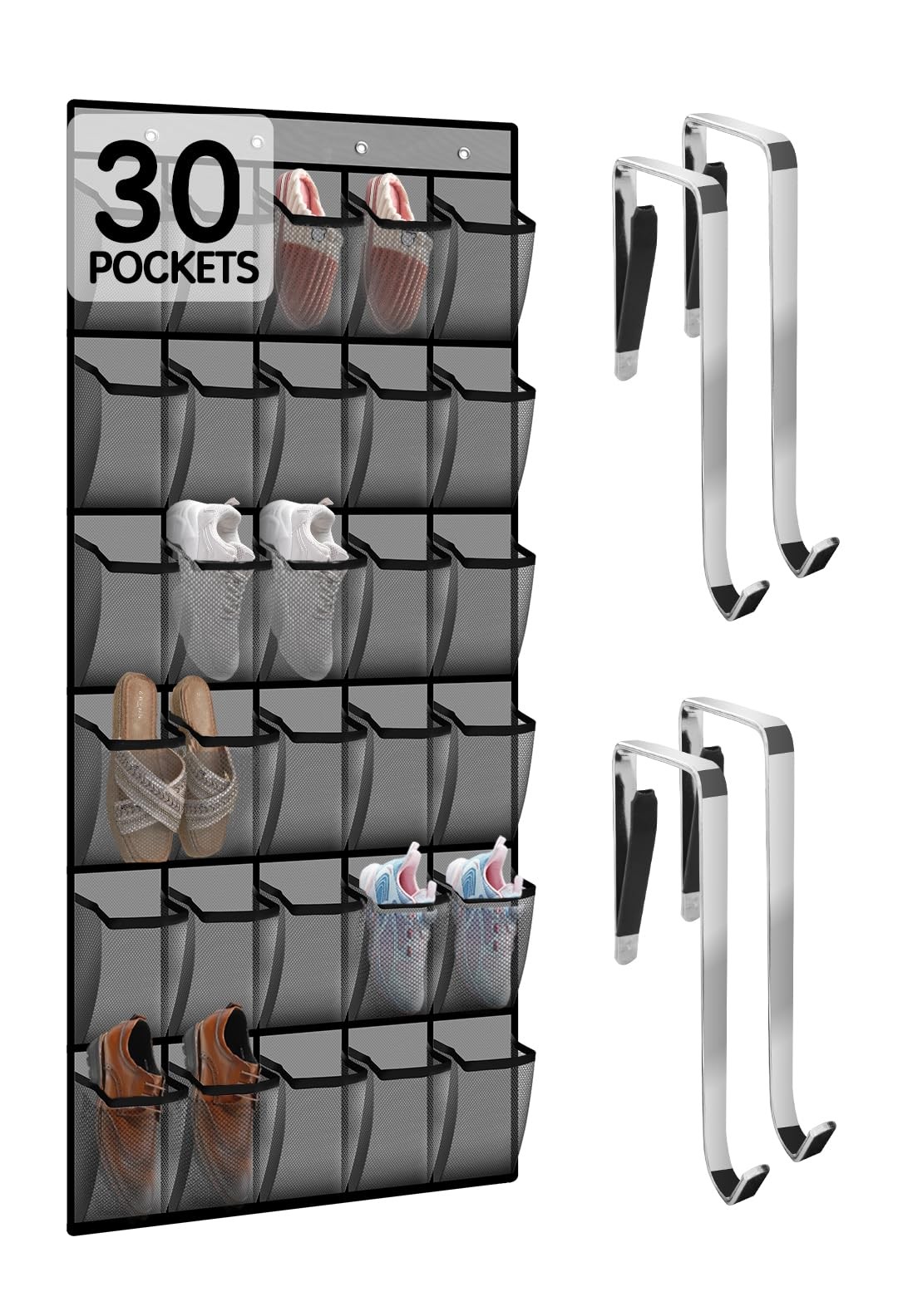 Over the Door Shoe Organizer with 30 Breathable Mesh Pockets for Large Storage Space-image