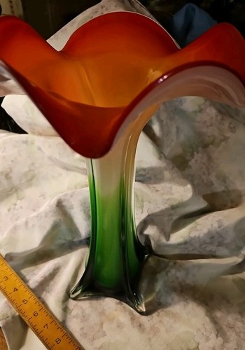 Enorme vaso in vetro artistico, piano arruffato, colori favolosi!