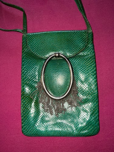 Sac à main bandoulière Cesare Piccini Firenze cuir vert années 1970 - Imagen 4 de 7