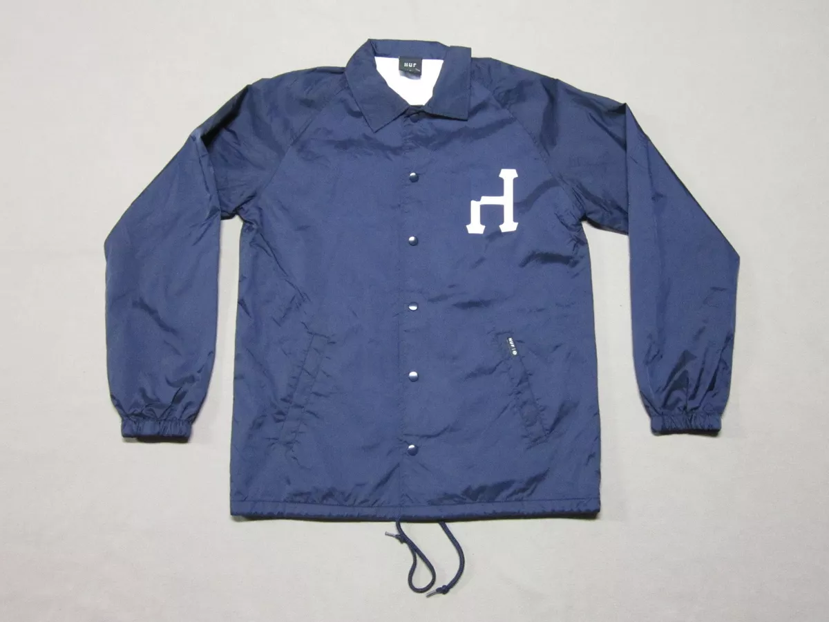 HUF MENS NAVY BLUE POLYESTER CLASSIC H COACH JACKET SIGNATURE LOGO SIZE  MEDIUM