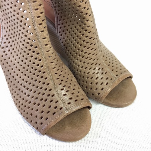 Lucky Brand Risza Wedge Heels Open Toe Booties Brown Leather Sling Back Size 8.5 - Picture 8 of 10