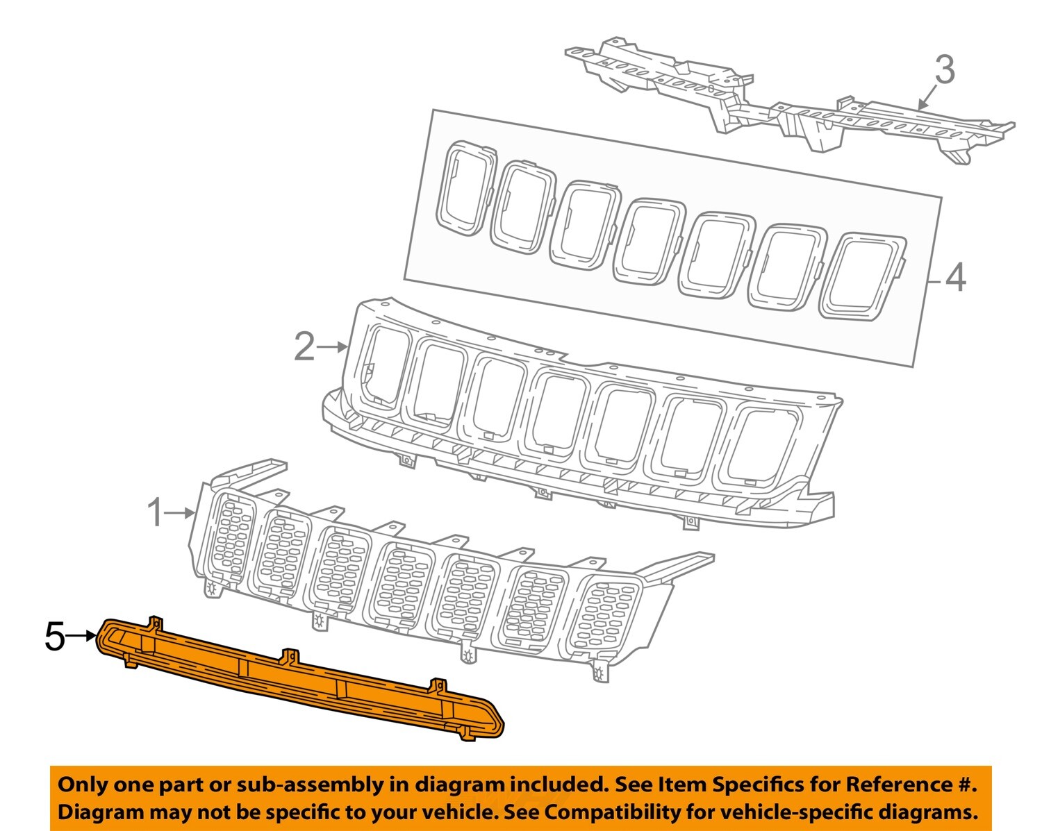 Chrysler OEM 17-21 Compass Center Grille 5UT11RXFAC Replacement Part
