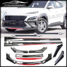 For Hyundai Kona 18 22 Front Bumper Lip Spoiler Body Kit+Side Skirt Glossy black